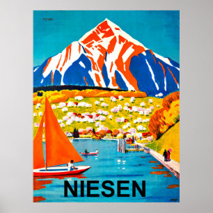 Affiche Niesen, sommet de montagne surplombant le lac, Sui