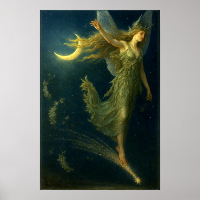 Affiche Night Fairy Riding On A Shooting Star Fantasy Art (Devant)