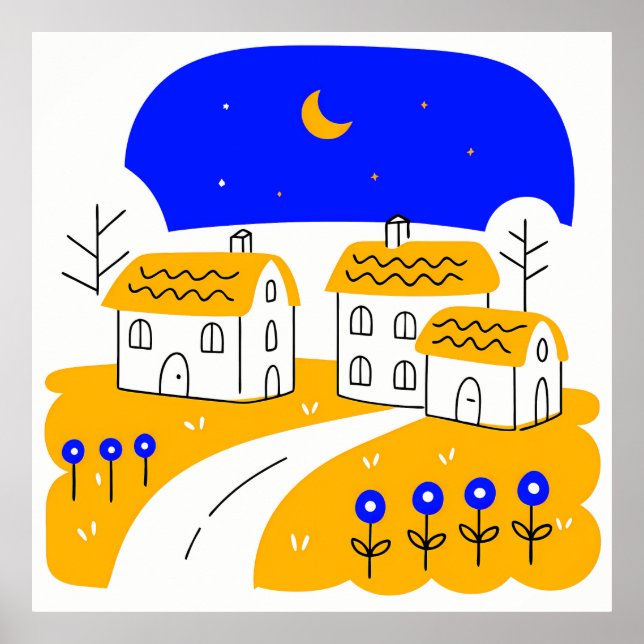 Affiche Night Scene of a Small Village Landscape (Devant)