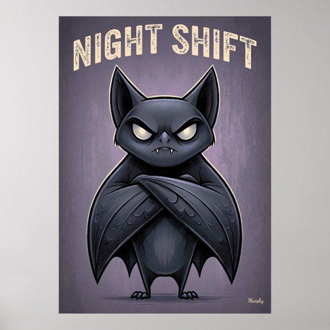 Affiche Night Shift – Funny Angry Bat Cartoon Character (Devant)