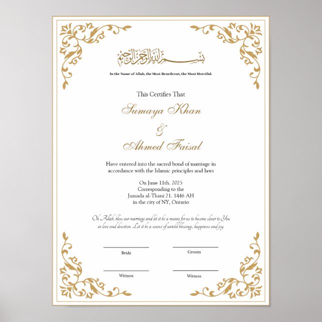 Affiche nikah nama (Devant)