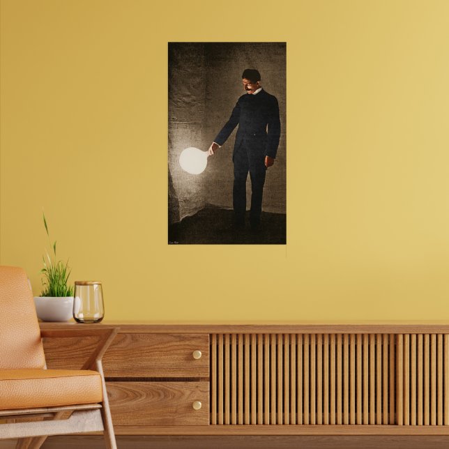 Affiche Nikola Tesla tenant une ampoule électrique (Salon 2)