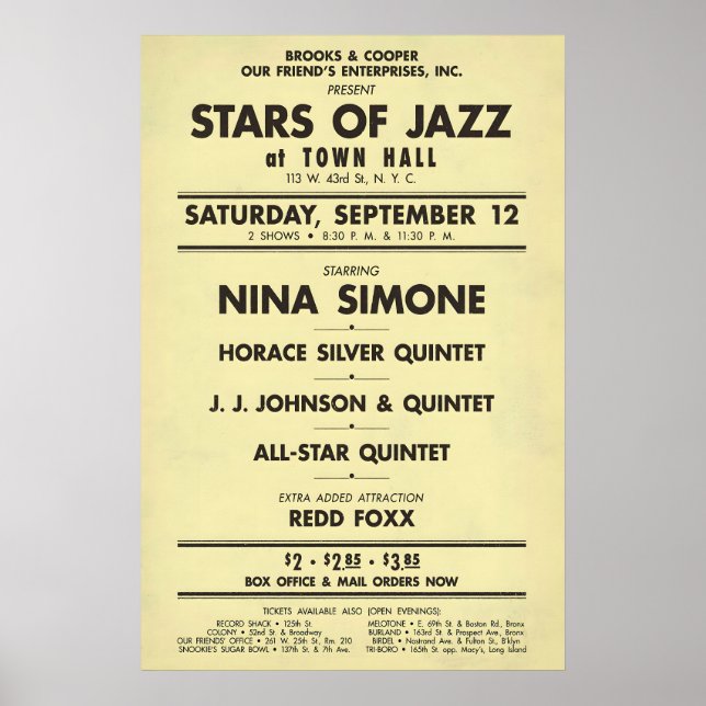 Affiche Nina Simone - Horace Silver - J.J. Johnson jazz (Devant)