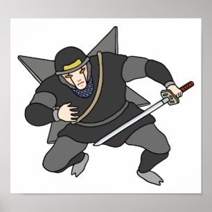 Affiche Ninja cybernétique portant des shuriken dans le do