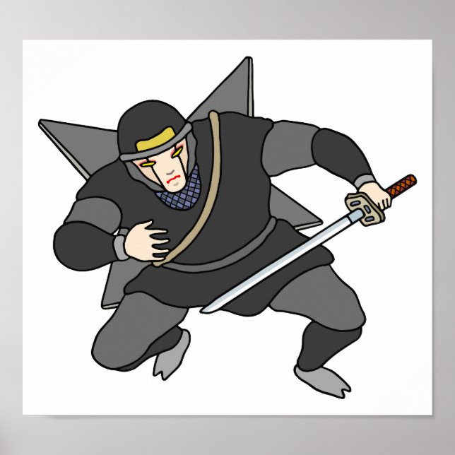 Affiche Ninja cybernétique portant des shuriken dans le do (Devant)