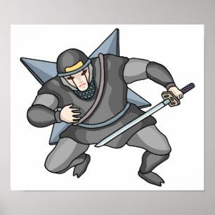 Affiche Ninja cybernétique portant des shuriken dans le do
