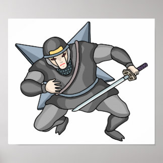Affiche Ninja cybernétique portant des shuriken dans le do