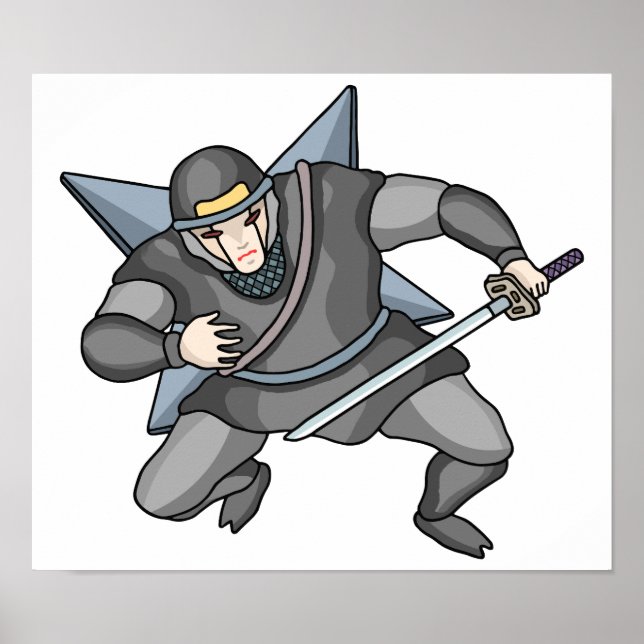 Affiche Ninja cybernétique portant des shuriken dans le do (Devant)