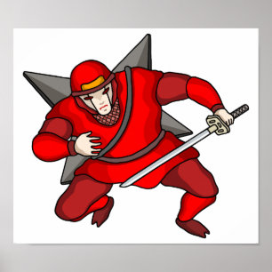 Affiche Ninja cybernétique portant des shuriken dans le do