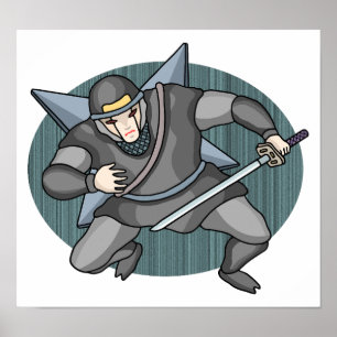 Affiche Ninja cybernétique portant des shuriken dans le do