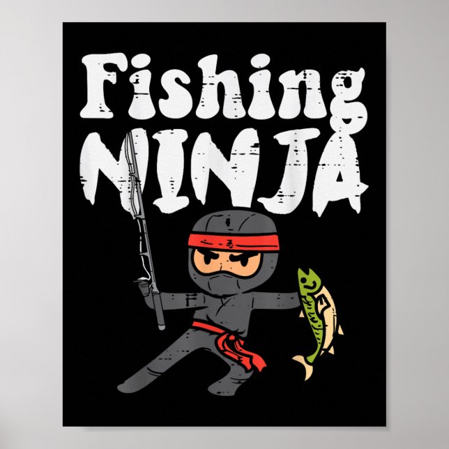 Affiche Ninja de pêche mignon amateur de poissons garçons  (Devant)