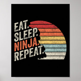 Affiche Ninja Retro Vintage Manger Sleep Ninja Karate Répé