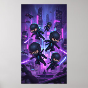 Affiche Ninja tenant l'épée brillante dans une ville futur