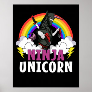 Affiche Ninja Unicorn Samurai Magique Arc-en-ciel Martial