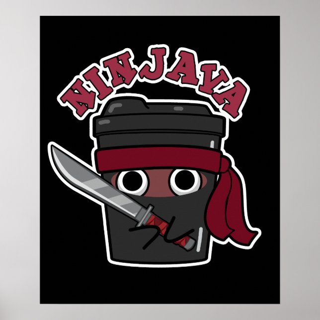 Affiche Ninjava Funny Ninja Javascript Coffee Pun Dark BG (Devant)