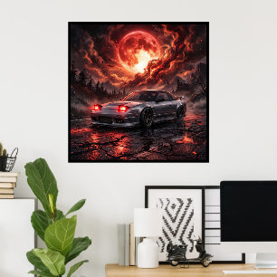 Affiche Nissan 240SX sous une lune cramoisie