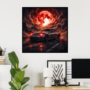 Affiche Nissan 350z sous une lune cramoisie