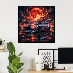 Affiche Nissan Fairlady 240z sous une lune cramoisie