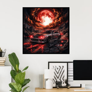Affiche Nissan Silvia S14 sous une lune cramoisie