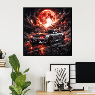 Affiche Nissan Silvia S15 sous une lune cramoisie