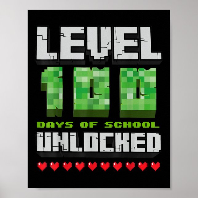 Affiche Niveau 100 Jours De L'École Déverrouillé Jeu Pixel (Devant)