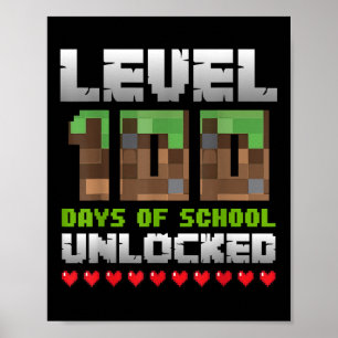 Affiche Niveau 100 Jours De L'École Déverrouillé Jeu Pixel