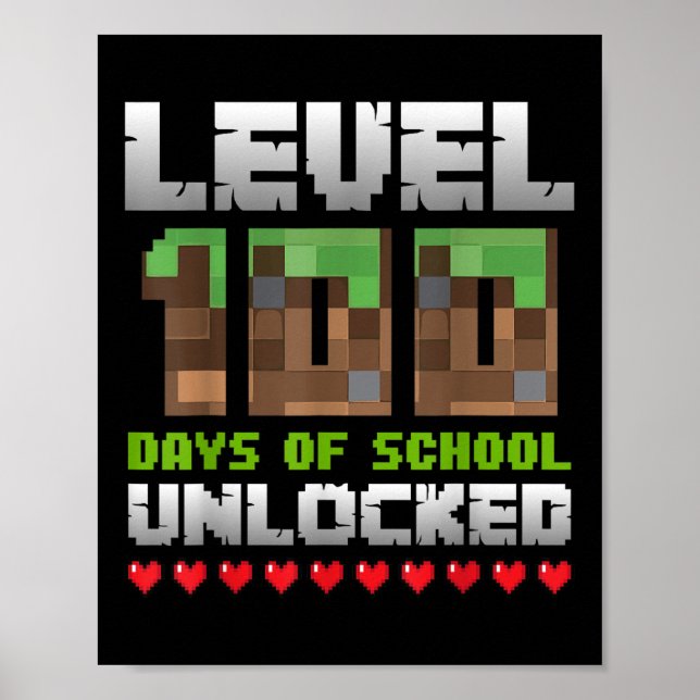Affiche Niveau 100 Jours De L'École Déverrouillé Jeu Pixel (Devant)