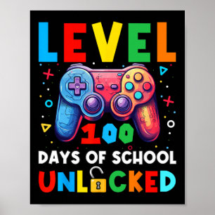 Affiche Niveau 100 Jours D'école Débloqué T-shirt Jeu Vidé