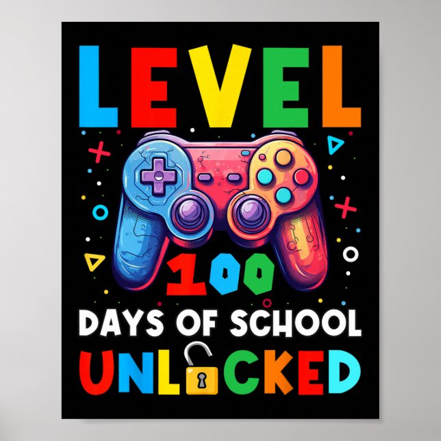 Affiche Niveau 100 Jours D'école Débloqué T-shirt Jeu Vidé (Devant)