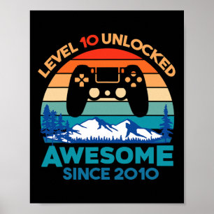 Affiche Niveau 10 Anniversaire Déverrouillé 10 ans Awesome