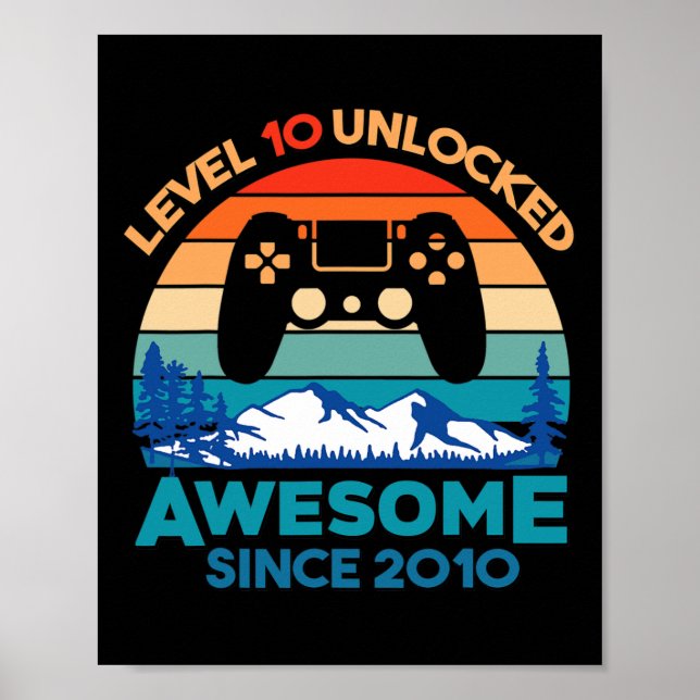 Affiche Niveau 10 Anniversaire Déverrouillé 10 ans Awesome (Devant)