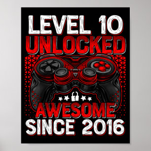 Affiche Niveau 10 Débloqué Garçons de 10 ans Fête d'annive