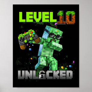 Affiche Niveau 10 déverrouillé - Anniversaire Garçon Pixel