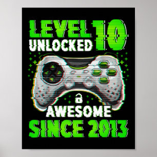Affiche Niveau 10 Jeu vidéo déverrouillé 10 ans garçon 10e