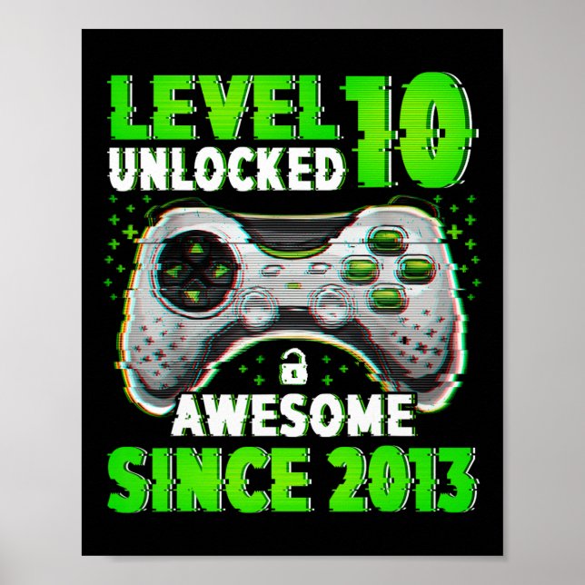 Affiche Niveau 10 Jeu vidéo déverrouillé 10 ans garçon 10e (Devant)