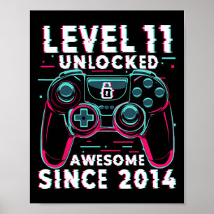 Affiche Niveau 11 Débloqué Jeu Vidéo 11e Anniversaire Joue