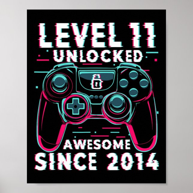 Affiche Niveau 11 Débloqué Jeu Vidéo 11e Anniversaire Joue (Devant)