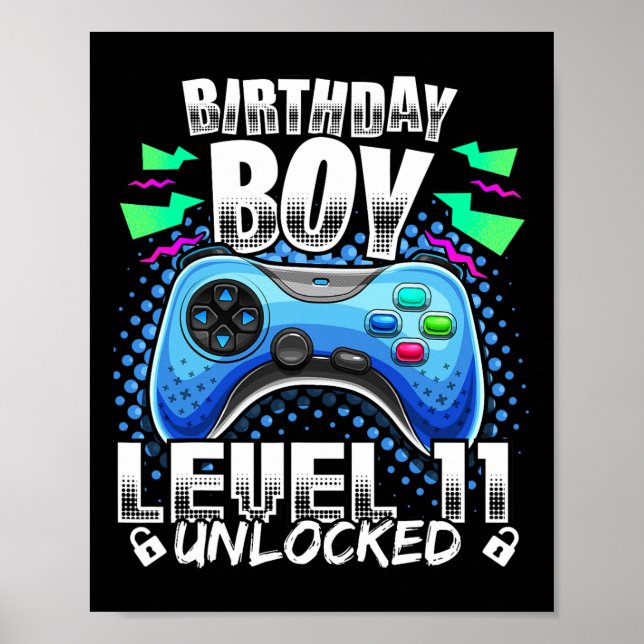 Affiche Niveau 11 Déverrouillé Jeu vidéo 11e Anniversaire  (Devant)