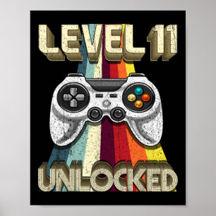 Affiche Niveau 11 Déverrouillé Retro Video Jeu 11e anniver
