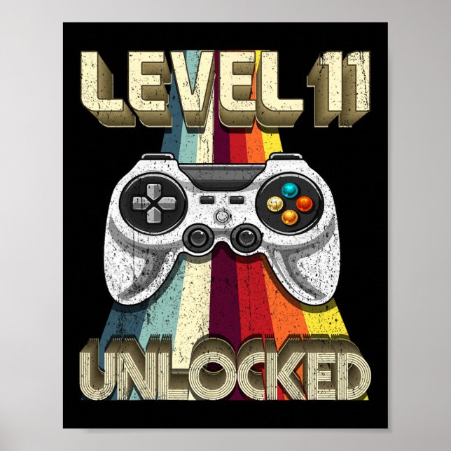 Affiche Niveau 11 Déverrouillé Retro Video Jeu 11e anniver (Devant)