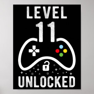 Affiche Niveau 11 Jeu vidéo déverrouillé 11e cadeau d'anni