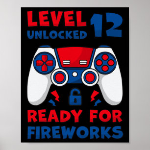 Affiche Niveau 12 Débloqué Jeu d'anniversaire 12 ans 4 jui