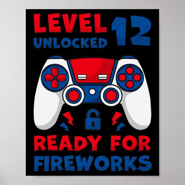 Affiche Niveau 12 Débloqué Jeu d'anniversaire 12 ans 4 jui (Devant)