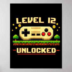 Affiche Niveau 12 débloqué jeu vidéo 12e anniversaire drôl