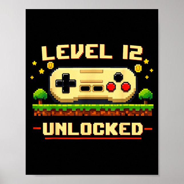 Affiche Niveau 12 débloqué jeu vidéo 12e anniversaire drôl (Devant)