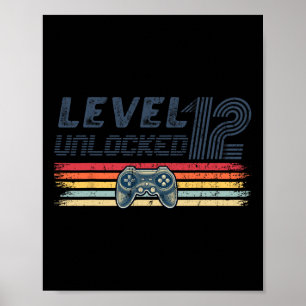 Affiche Niveau 12 Débloqué Jeu Vidéo 12ème Anniversaire Jo