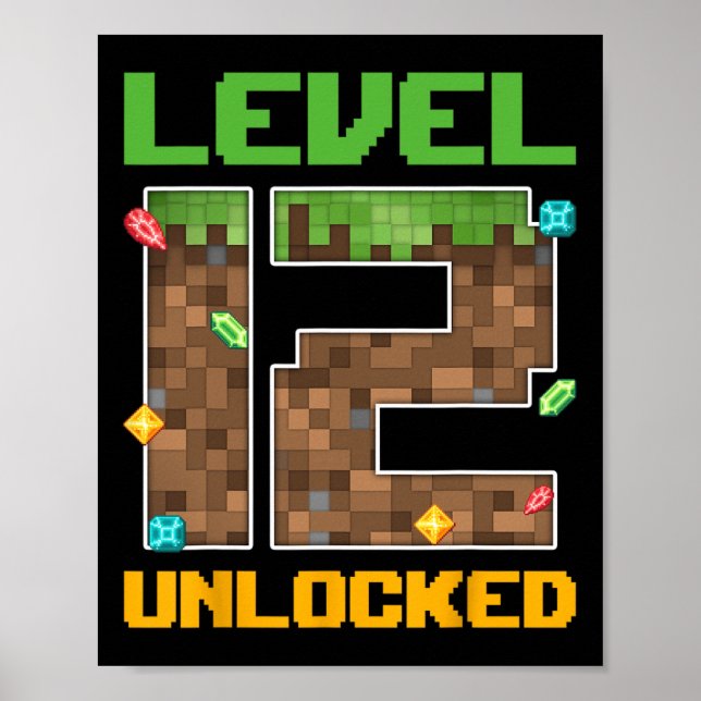 Affiche Niveau 12 Débloqué Numéro de jeu vidéo Pixel 12 An (Devant)