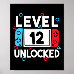 Affiche Niveau 12 Déverrouillé Jeu vidéo 12e Anniversaire 