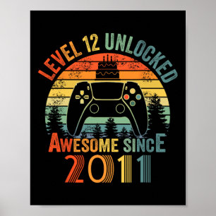 Affiche Niveau 12 Jeu vidéo déverrouillé 12 ans 12ème Bir