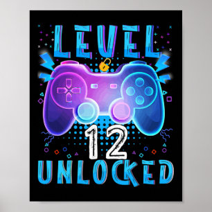 Affiche Niveau 12 Jeu vidéo déverrouillé 12e anniversaire